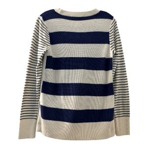 LOFT knit sweater size small. Blue and winter white stripes. Crew neck,
